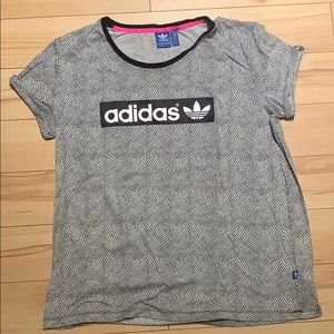White / black tshirt with adidas patch logo